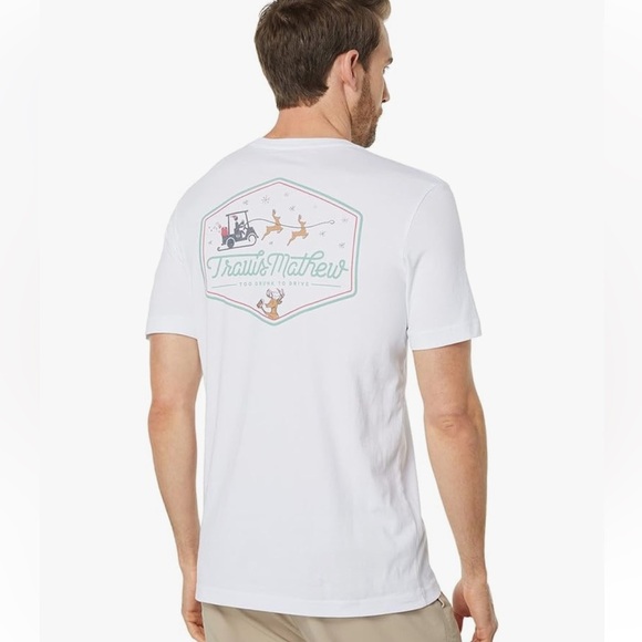 Travis Mathew white crewneck t shirt graphic holiday Santa too drunk to drive - Picture 4 of 11